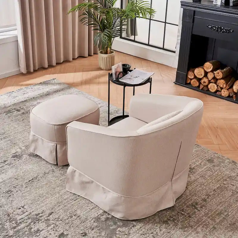 Poltrona girevole a barilotto con pouf