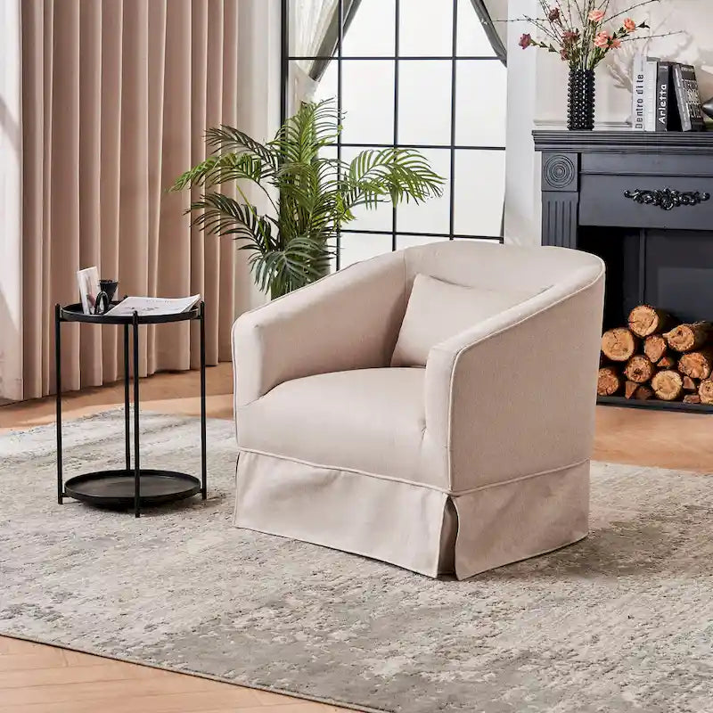 Poltrona girevole a barilotto con pouf