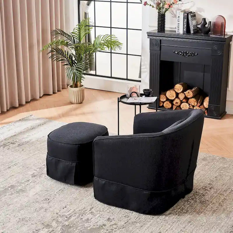 Poltrona girevole a barilotto con pouf