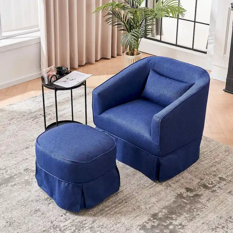 Poltrona girevole a barilotto con pouf