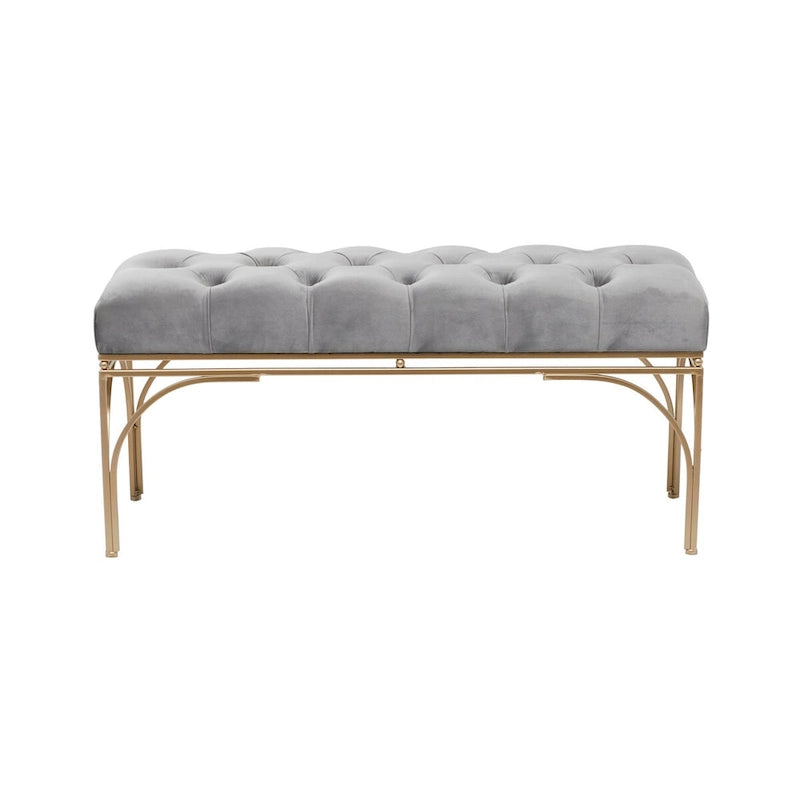 Metal Bench with Velvet Seat - Gray, Black or White - Roche River Decor