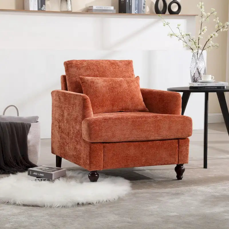 Poltrona d'accento in ciniglia con pouf – Seduta singola, vari colori