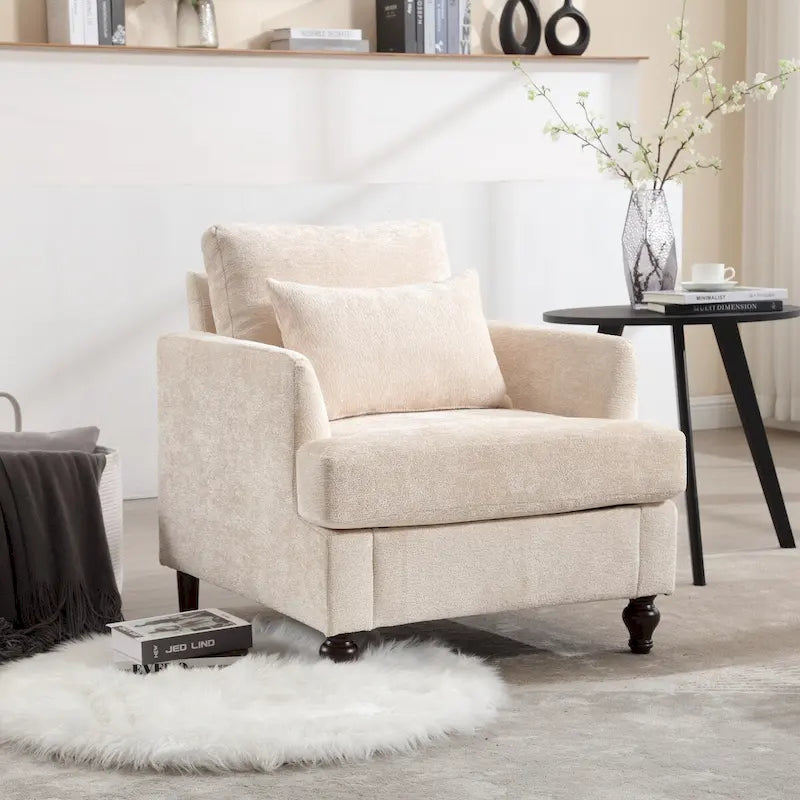 Poltrona d'accento in ciniglia con pouf – Seduta singola, vari colori