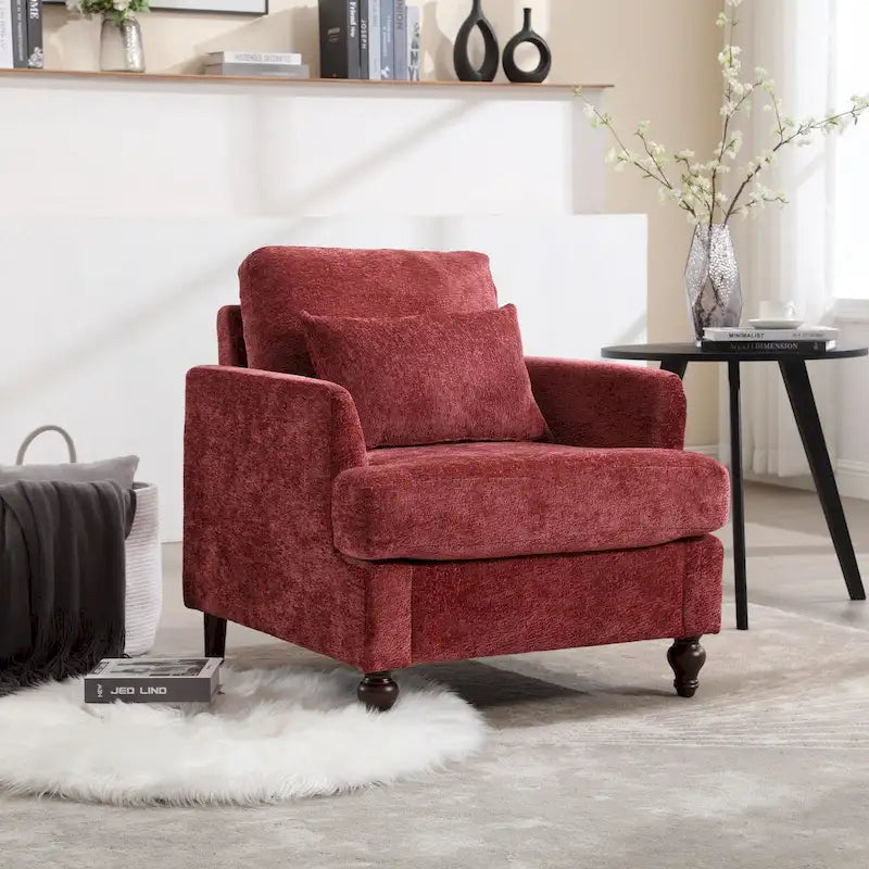 Poltrona d'accento in ciniglia con pouf – Seduta singola, vari colori