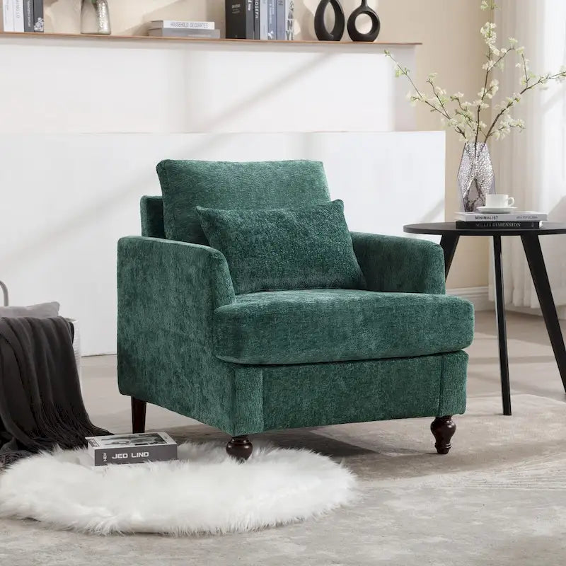 Poltrona d'accento in ciniglia con pouf – Seduta singola, vari colori
