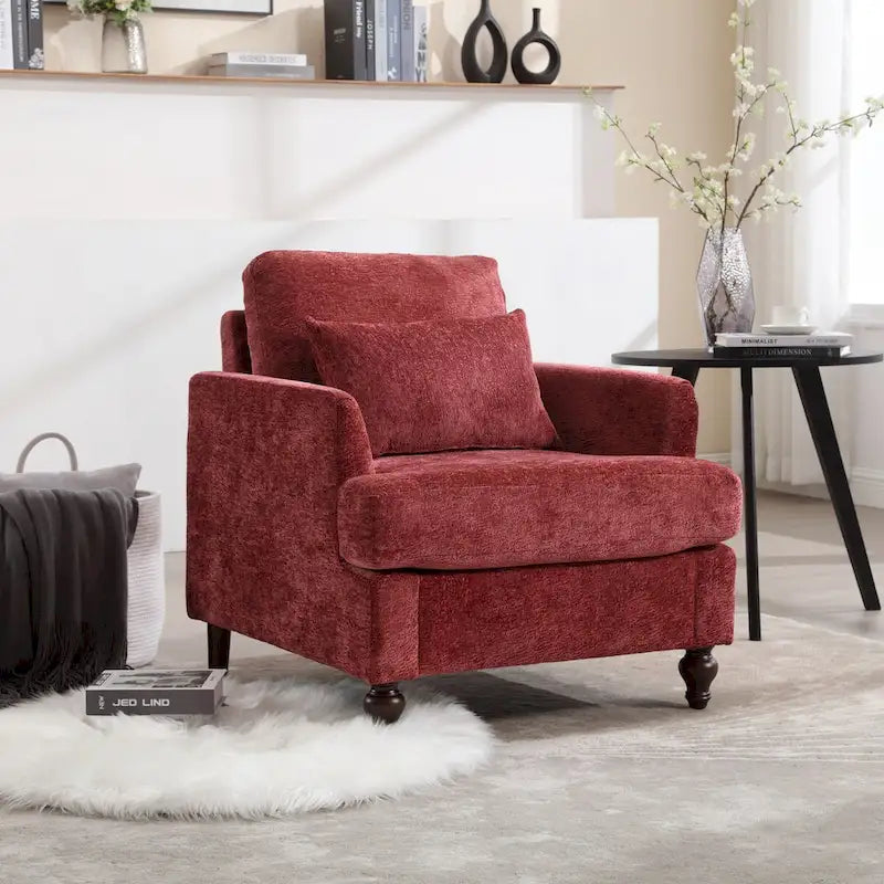 Poltrona d'accento in ciniglia con pouf – Seduta singola, vari colori