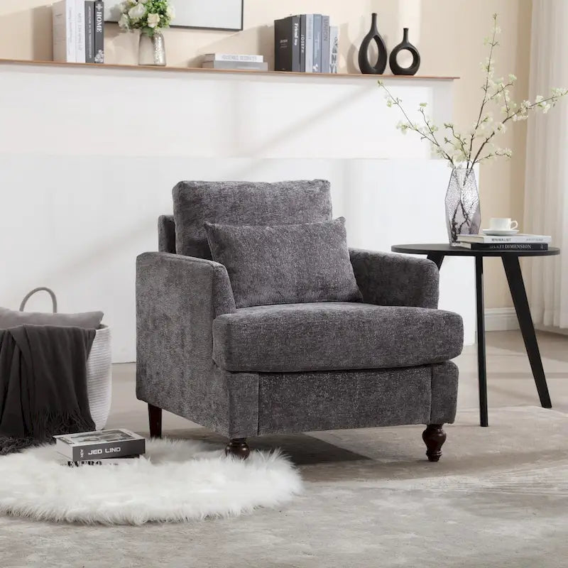 Poltrona d'accento in ciniglia con pouf – Seduta singola, vari colori