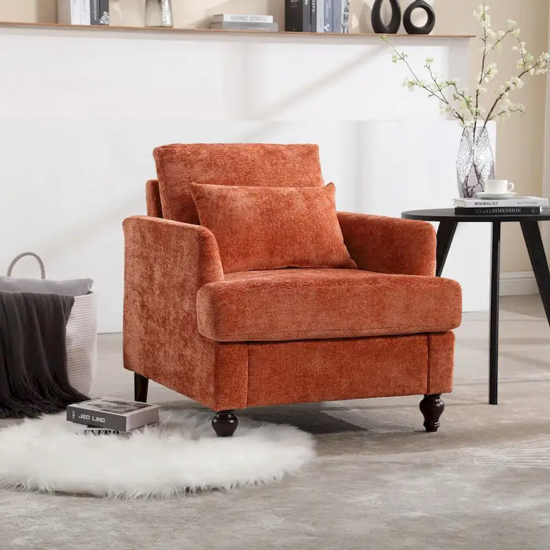 Poltrona d'accento in ciniglia con pouf – Seduta singola, vari colori