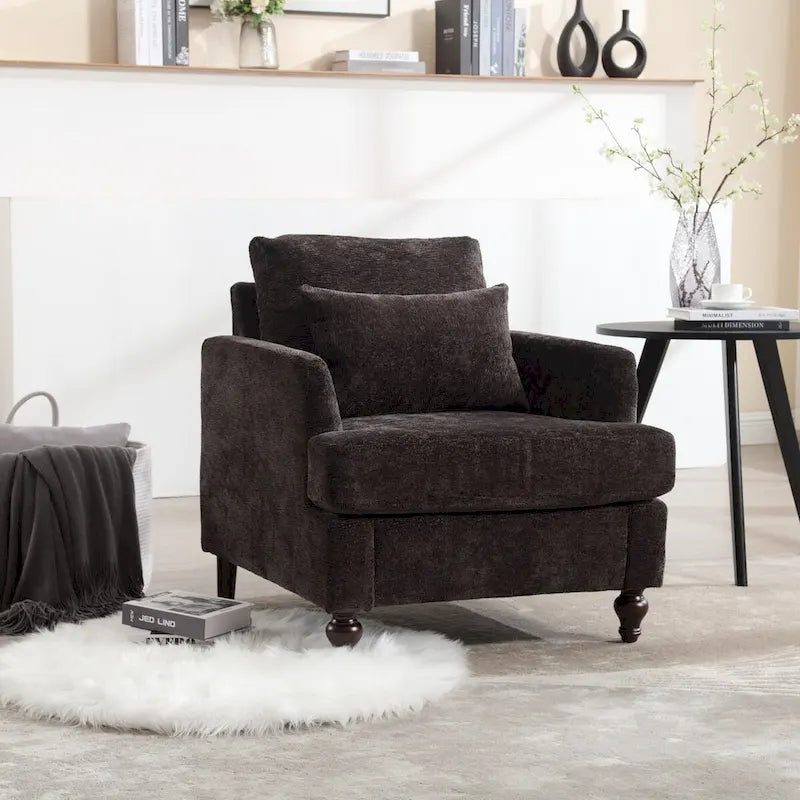 Poltrona d'accento in ciniglia con pouf – Seduta singola, vari colori