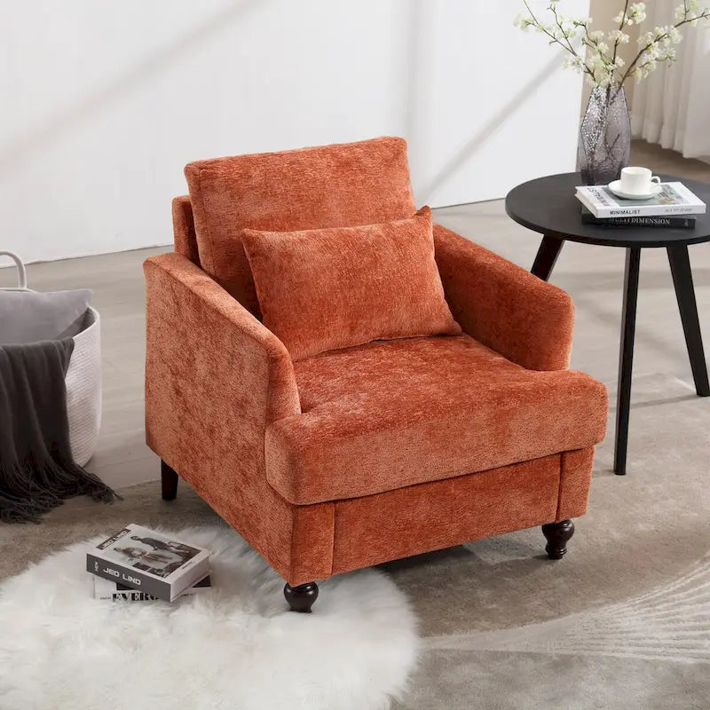 Poltrona d'accento in ciniglia con pouf – Seduta singola, vari colori