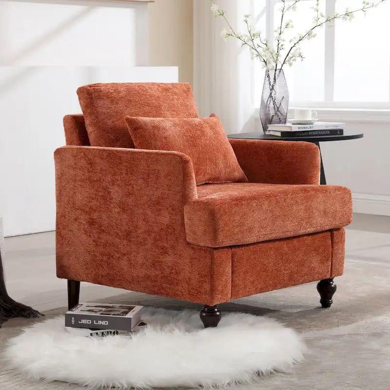 Poltrona d'accento in ciniglia con pouf – Seduta singola, vari colori