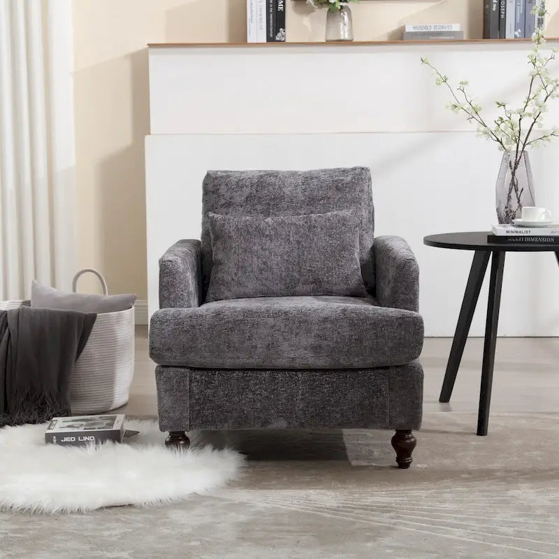 Poltrona d'accento in ciniglia con pouf – Seduta singola, vari colori