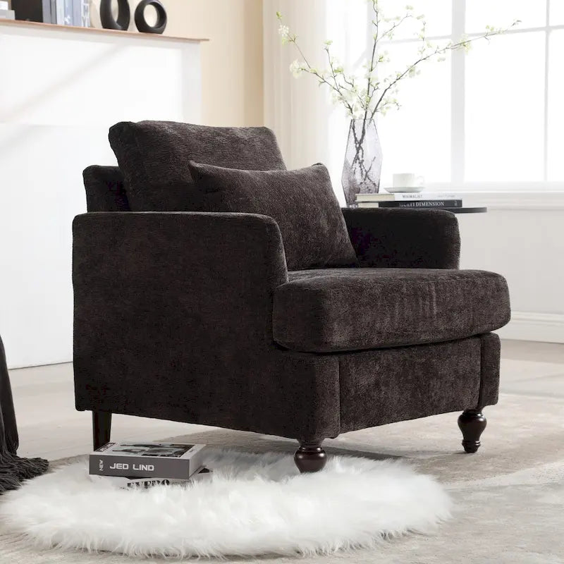 Poltrona d'accento in ciniglia con pouf – Seduta singola, vari colori