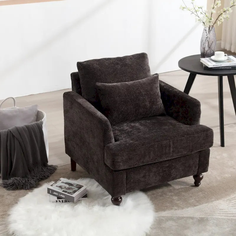 Poltrona d'accento in ciniglia con pouf – Seduta singola, vari colori