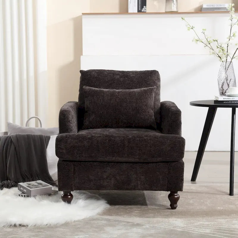 Poltrona d'accento in ciniglia con pouf – Seduta singola, vari colori
