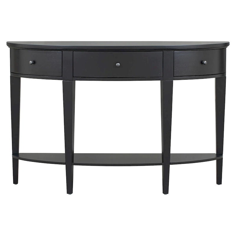 Consolle moderna curva, con 3 cassetti e 1 ripiano, nera