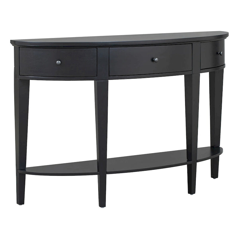 Consolle moderna curva, con 3 cassetti e 1 ripiano, nera