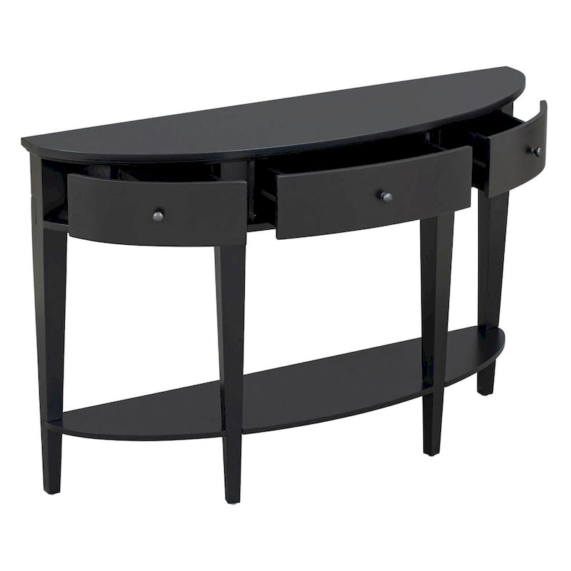 Consolle moderna curva, con 3 cassetti e 1 ripiano, nera