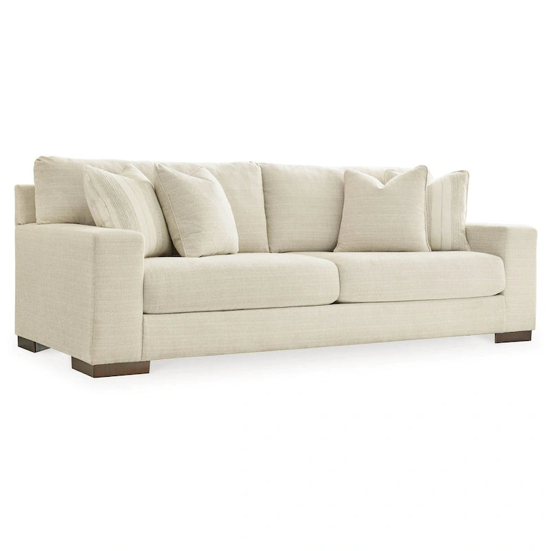 Divano a 3 posti in poliestere beige con 4 cuscini decorativi, 244 cm