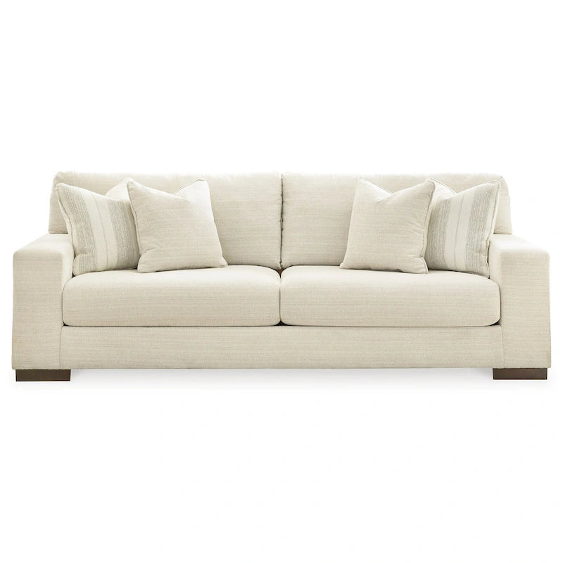 Divano a 3 posti in poliestere beige con 4 cuscini decorativi, 244 cm