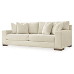 Divano a 3 posti in poliestere beige con 4 cuscini decorativi, 244 cm