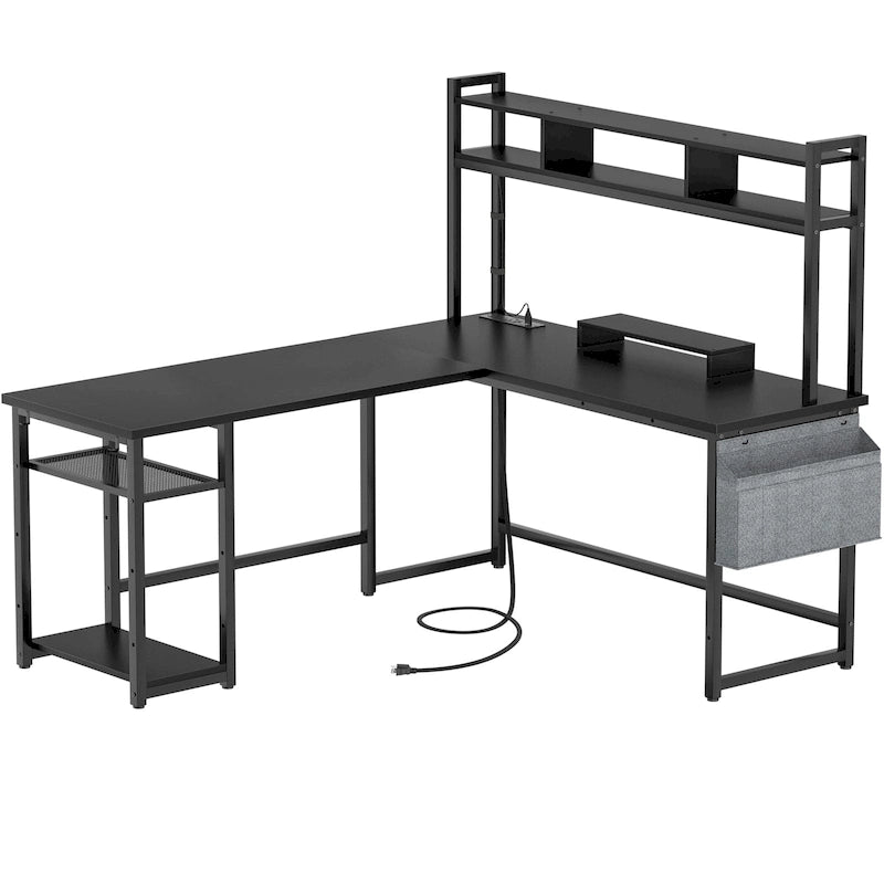 Scrivania da gioco a L in legno con ripiano e porta USB