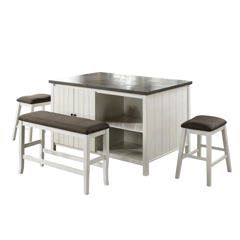 Tavolo da pranzo a misura bancone Hanto Transitional in legno bianco sporco a 4 pezzi con contenitore di Furniture of America
