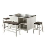 Tavolo da pranzo a misura bancone Hanto Transitional in legno bianco sporco a 4 pezzi con contenitore di Furniture of America