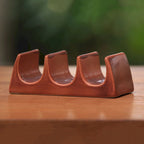 Porta Taco in Ceramica Marrone Smaltata, 3 Scomparti