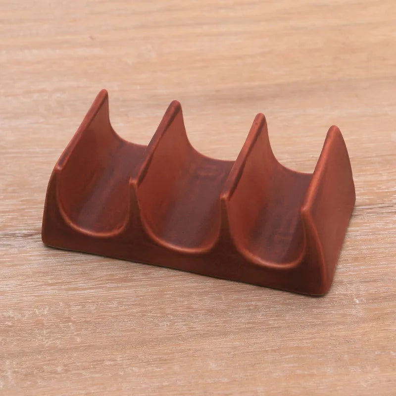 Porta Taco in Ceramica Marrone Smaltata, 3 Scomparti