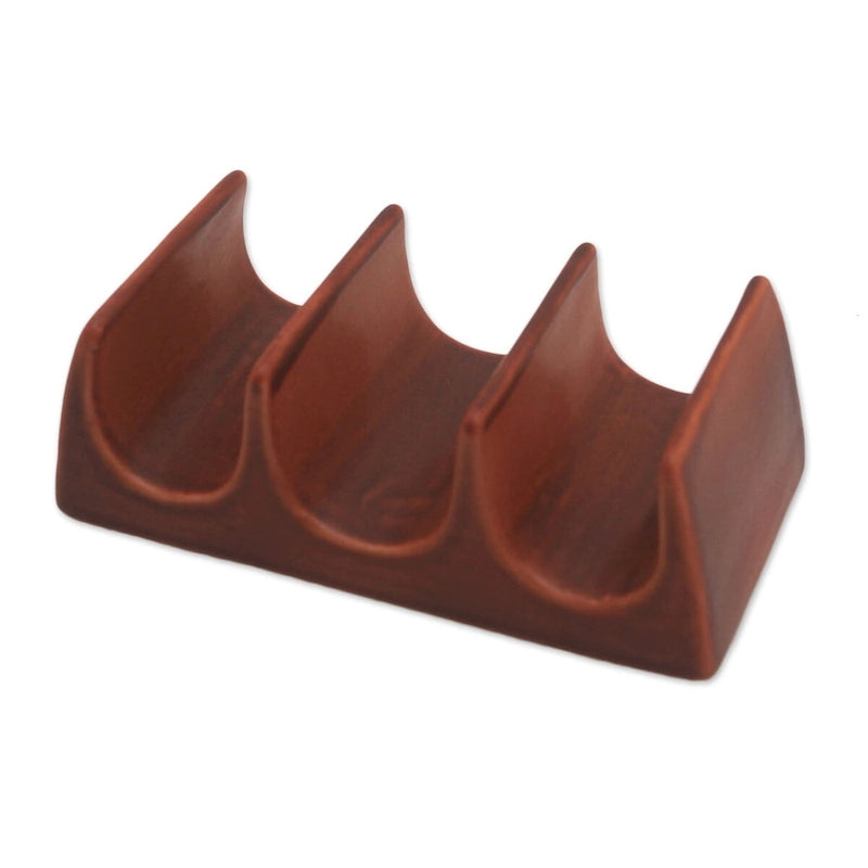 Porta Taco in Ceramica Marrone Smaltata, 3 Scomparti
