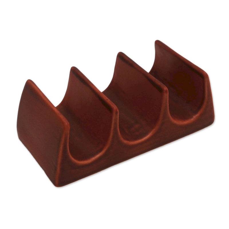 Porta Taco in Ceramica Marrone Smaltata, 3 Scomparti